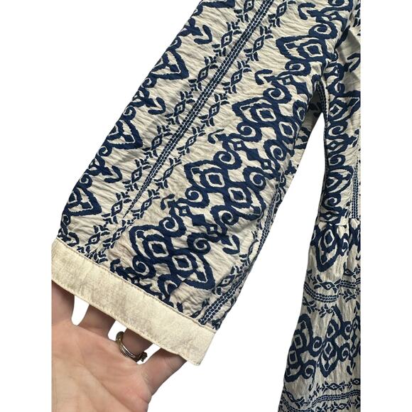 Anthropologie Fig & Flower Blue White Boho Tiered Tunic Dress Size Large - Picture 3 of 10